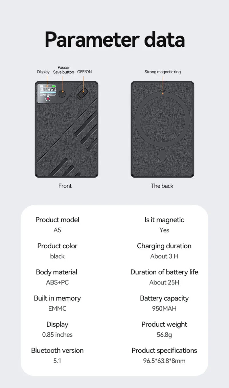 Vuria® Magnetic AI Voice & Call Recorder with ChatGPT Intelligence