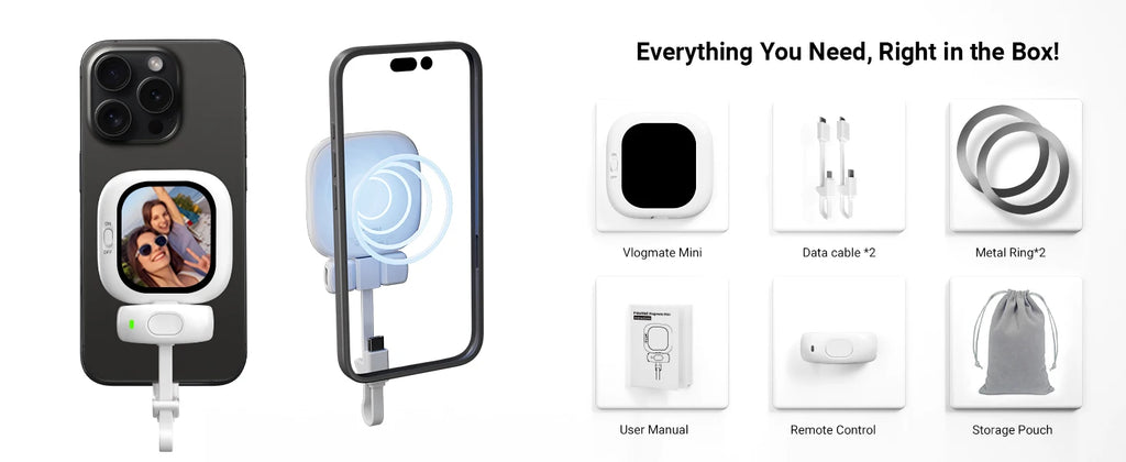Vuria® Vlogmate Mini AMOLED Selfie Monitor – 700-Nit Magnetic Smartphone Screen for iPhone & Android Rear Camera Vlogging, TikTok & Live Streaming