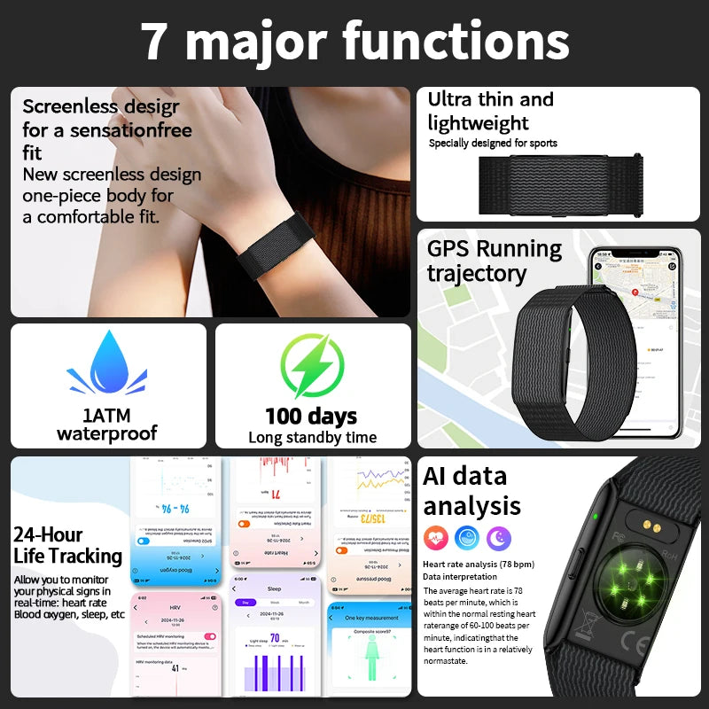 Vuria® Minimalist AI Health & Fitness Band (24/7 Vitals Monitor)