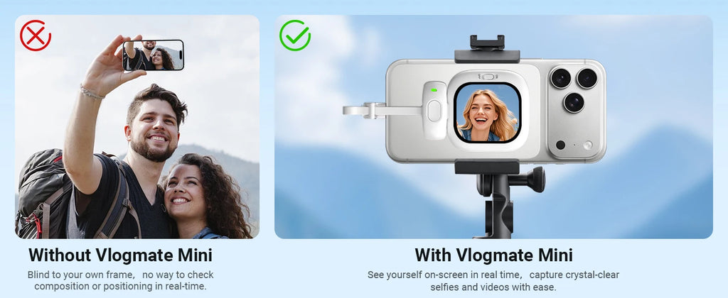 Vuria® Vlogmate Mini AMOLED Selfie Monitor – 700-Nit Magnetic Smartphone Screen for iPhone & Android Rear Camera Vlogging, TikTok & Live Streaming
