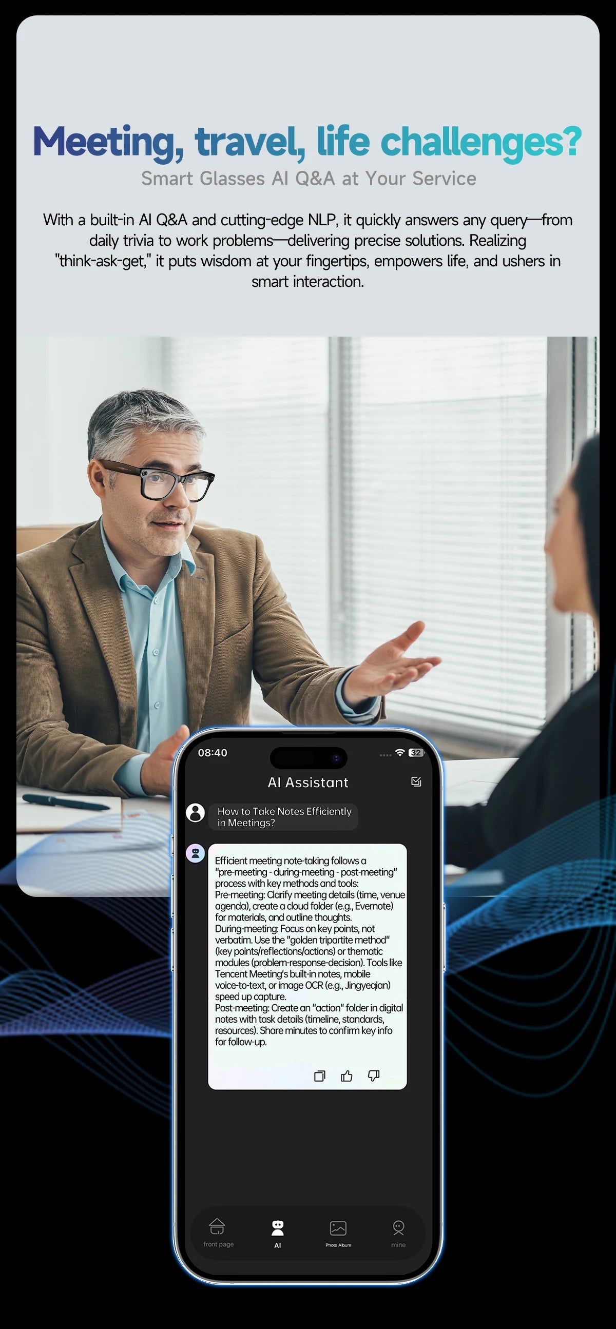 Vuria® ChatGPT 4.0 AI Smart Glasses (8MP Camera & Real-Time Translation)