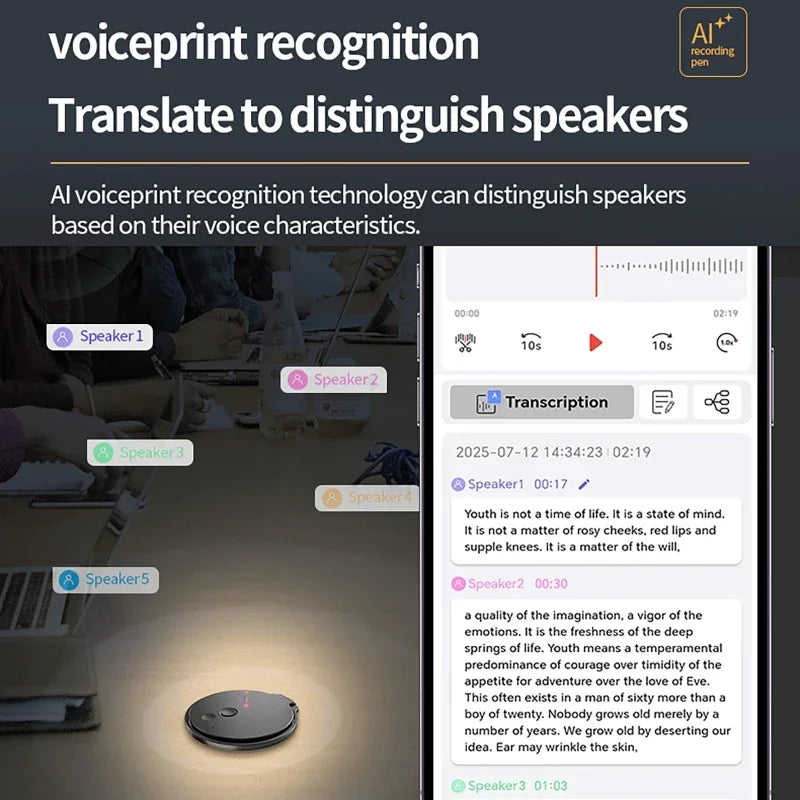 Vuria® Magnetic AI Voice Recorder & Smart Phone Stand (Real-Time Translation)