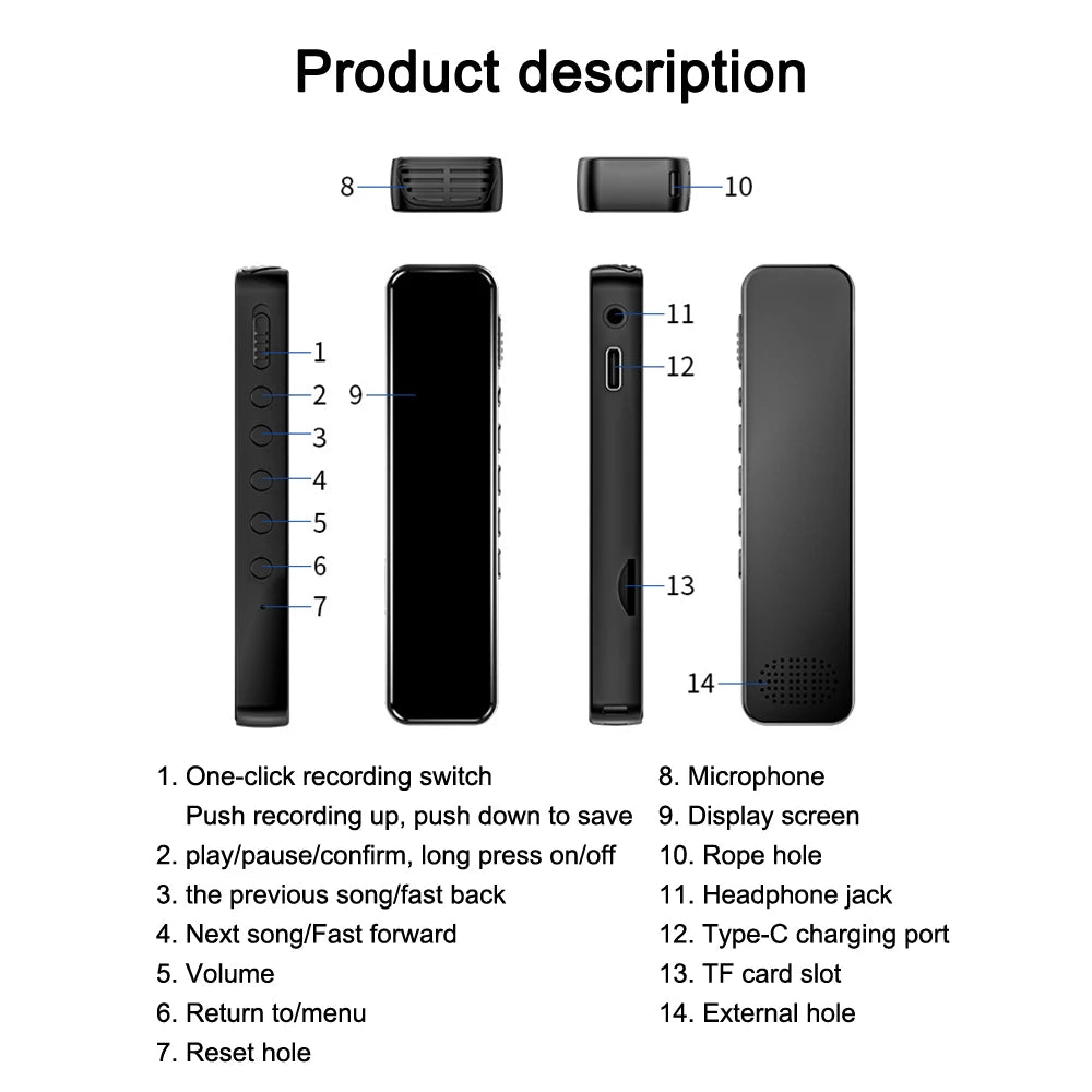 Vuria® Mini Clip-On Digital Voice Recorder & MP3 Player (HD Audio)