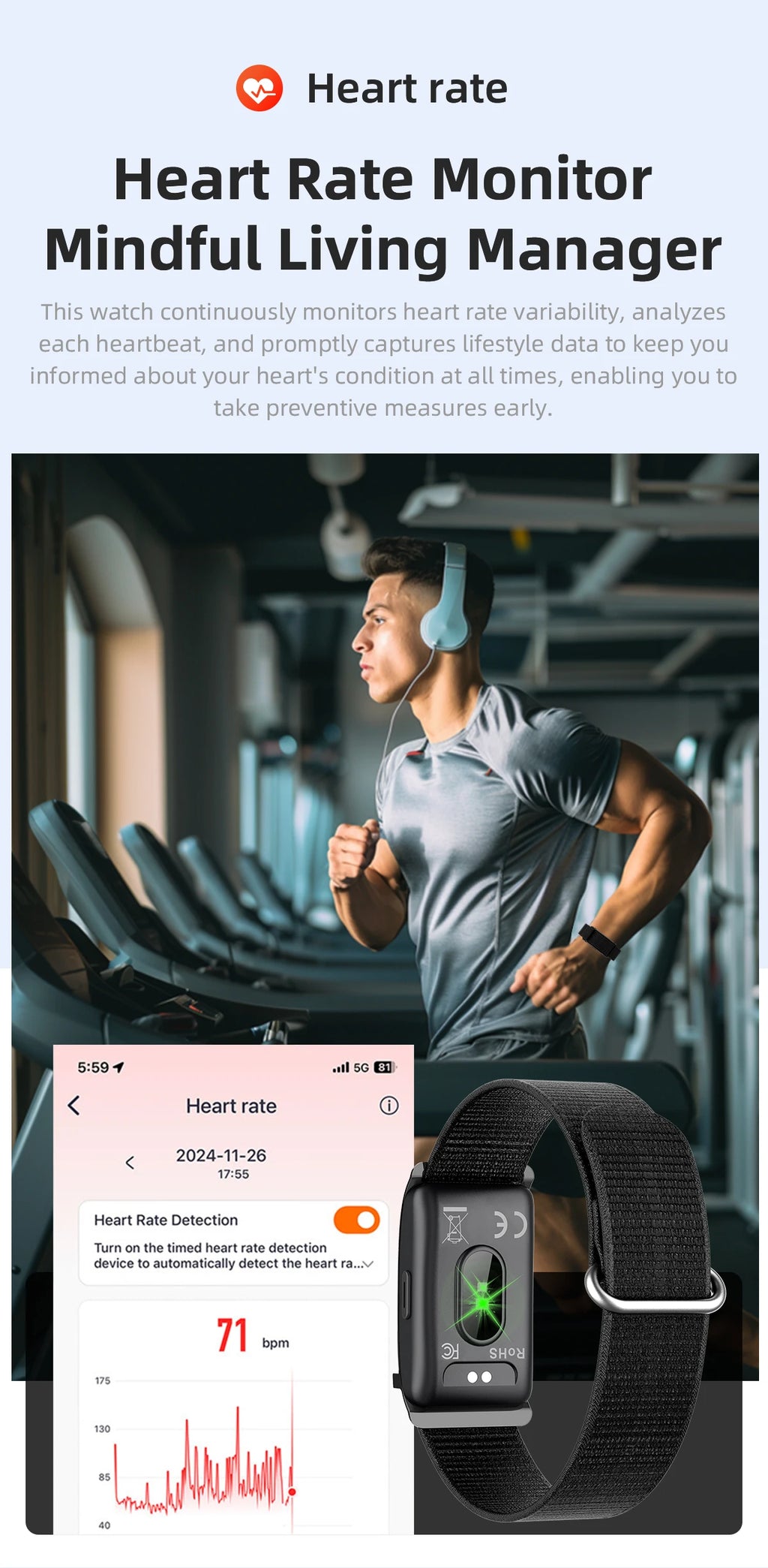 Vuria® Screenless Activity Tracker & Health Monitor (Nylon Sport Band)
