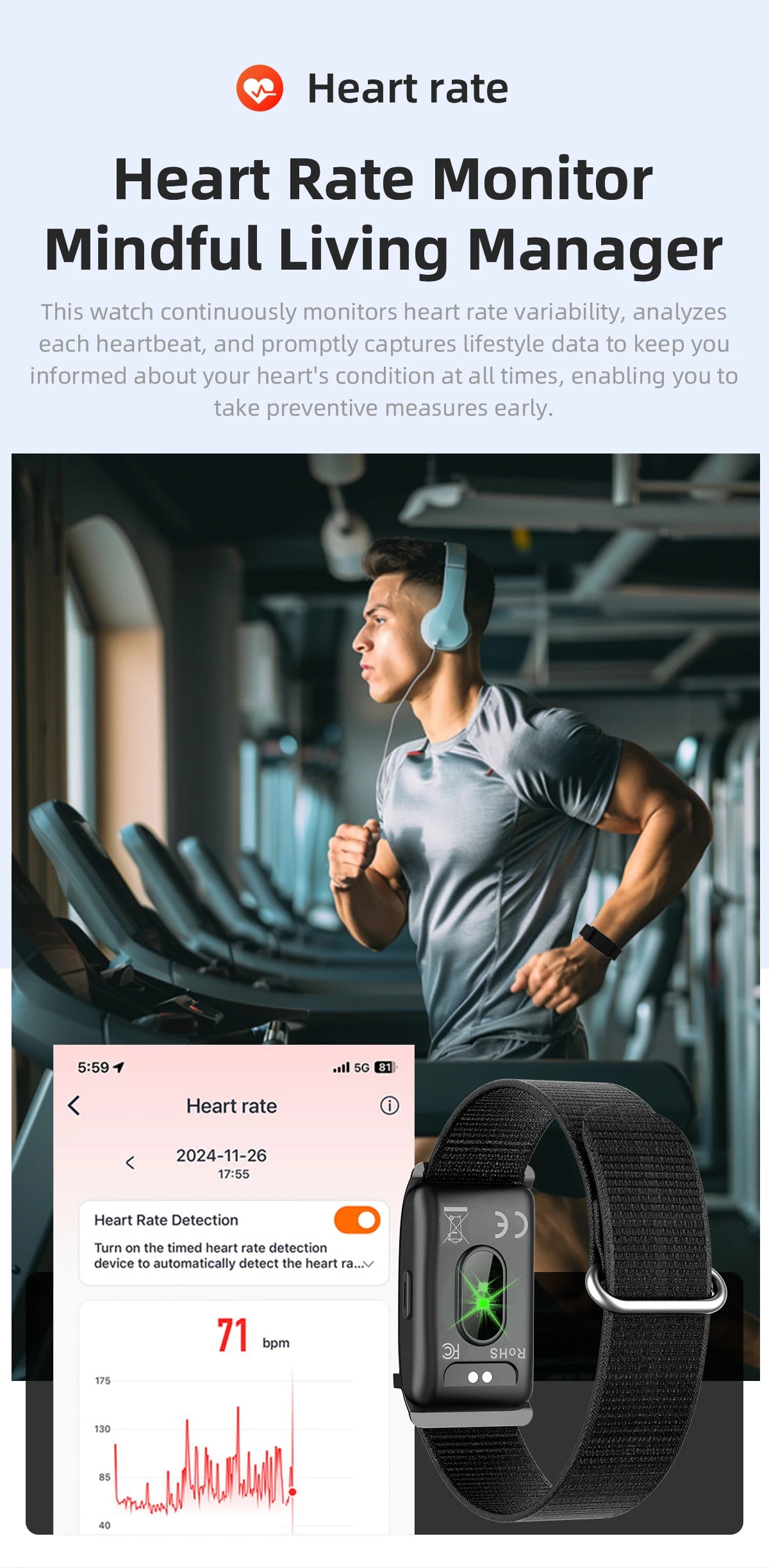 Vuria® Screenless Activity Tracker & Health Monitor (Nylon Sport Band)