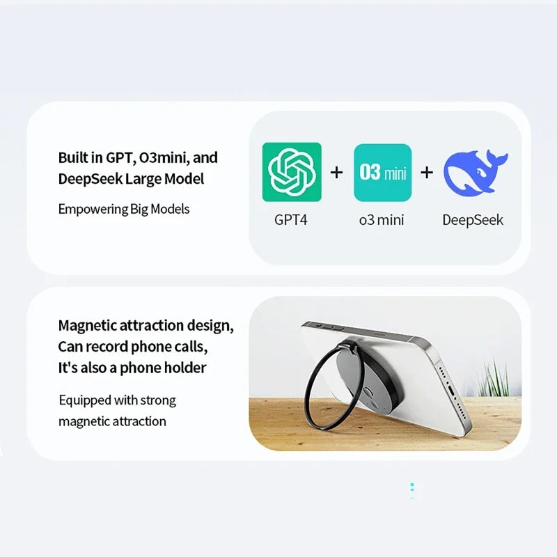 Vuria® Magnetic AI Voice Recorder & Smart Phone Stand (Real-Time Translation)
