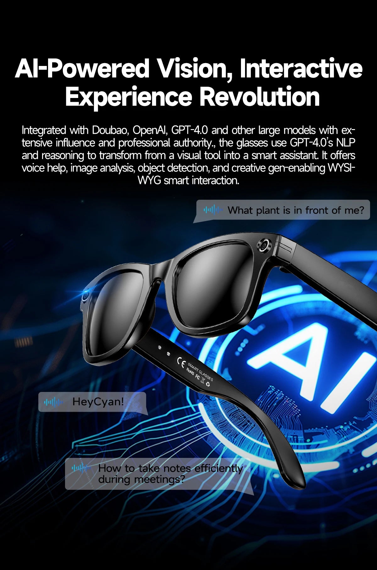 Vuria® ChatGPT 4.0 AI Smart Glasses (8MP Camera & Real-Time Translation)