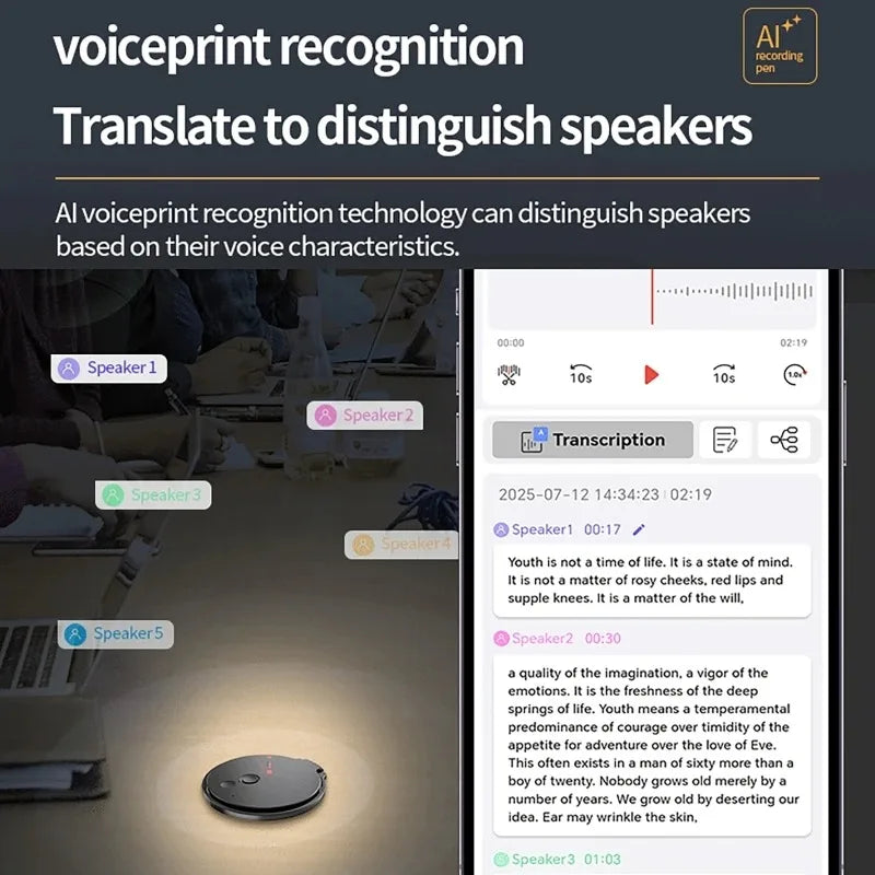 Vuria® Magnetic AI Voice Recorder & Smart Phone Stand (Real-Time Translation)