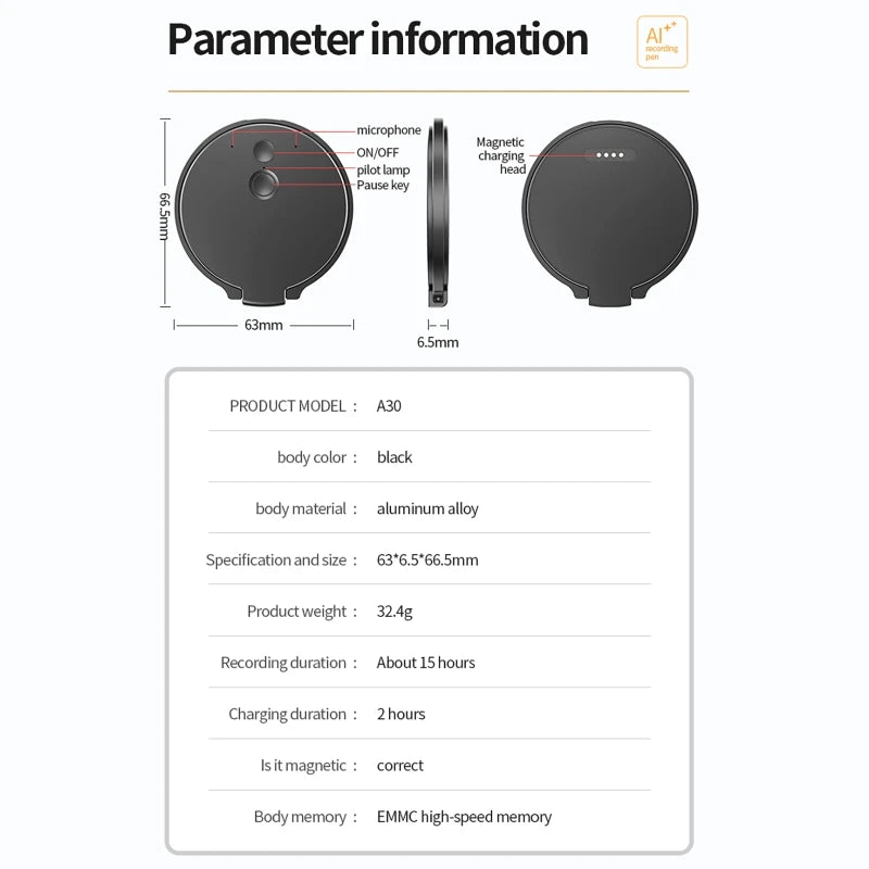 Vuria® Magnetic AI Voice Recorder & Smart Phone Stand (Real-Time Translation)