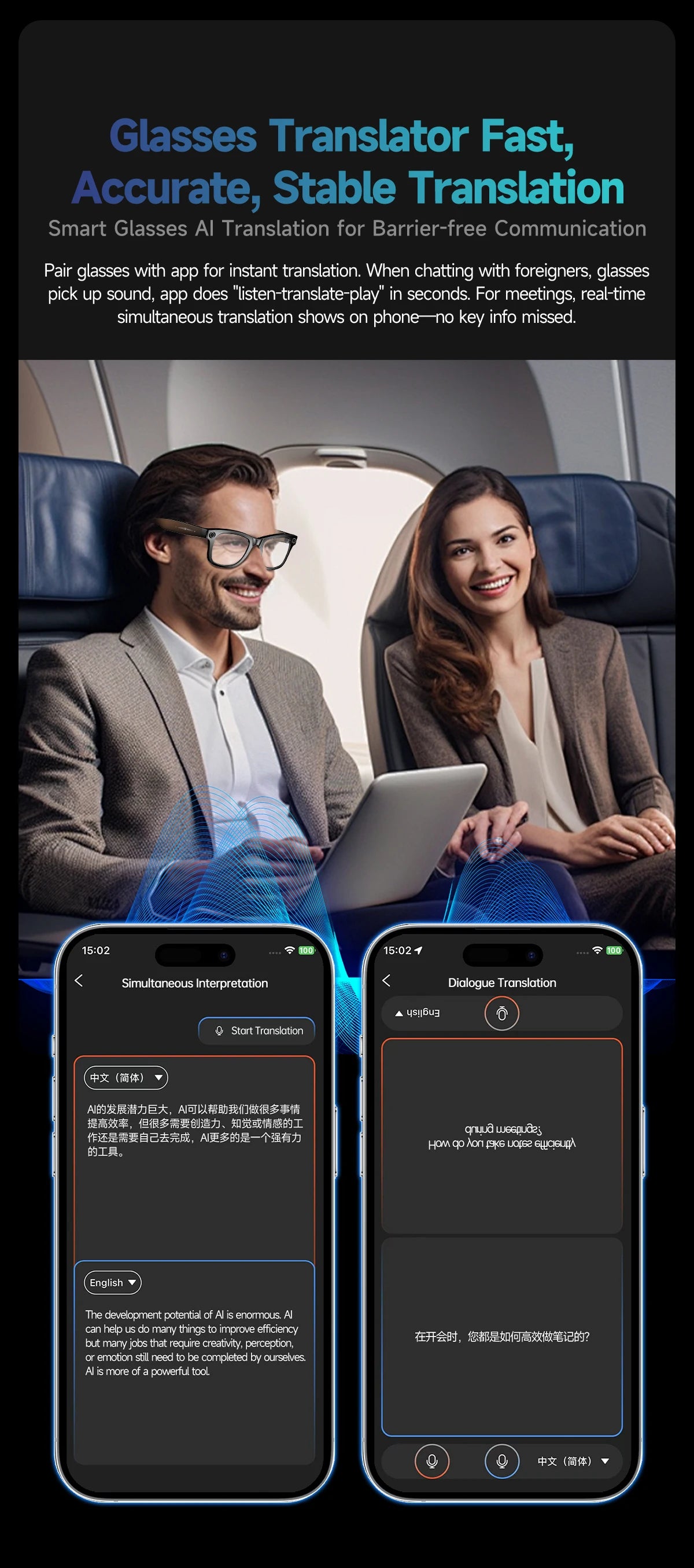 Vuria® ChatGPT 4.0 AI Smart Glasses (8MP Camera & Real-Time Translation)