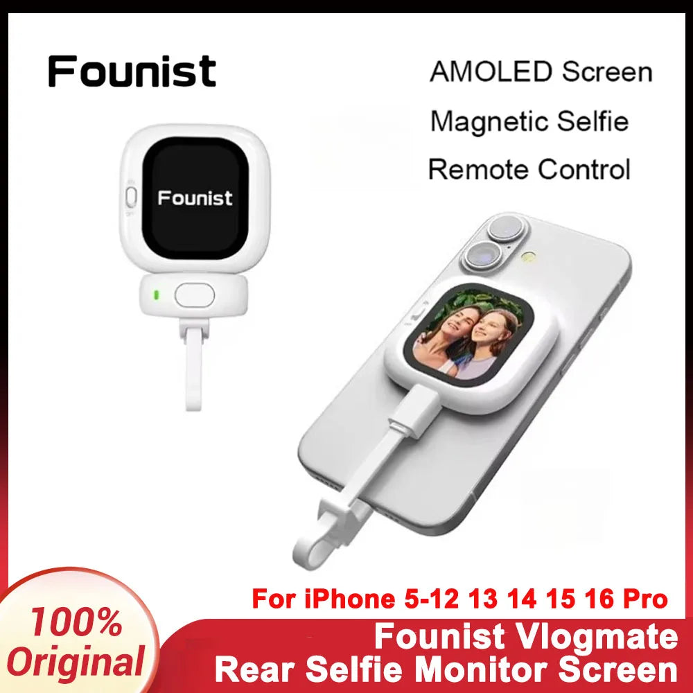 Vuria® Vlogmate Mini AMOLED Selfie Monitor – 700-Nit Magnetic Smartphone Screen for iPhone & Android Rear Camera Vlogging, TikTok & Live Streaming