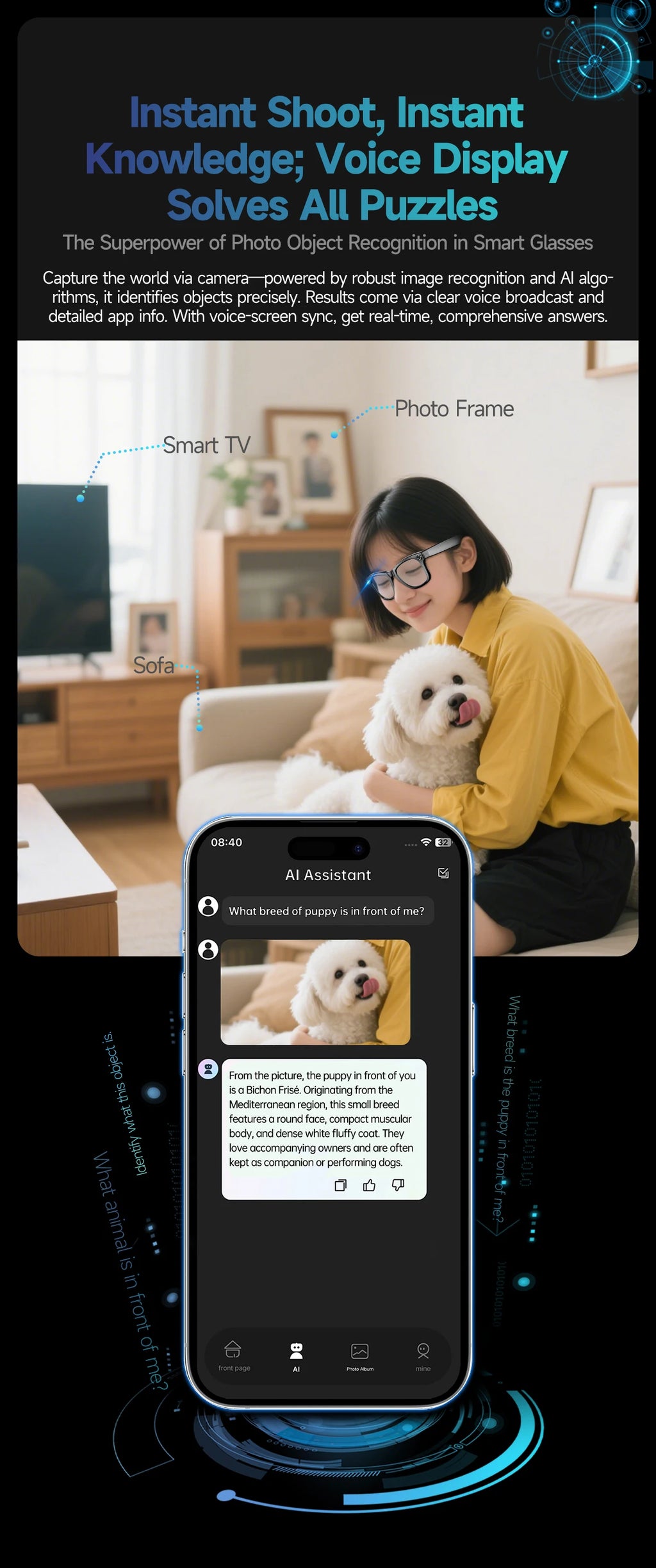 Vuria® ChatGPT 4.0 AI Smart Glasses (8MP Camera & Real-Time Translation)