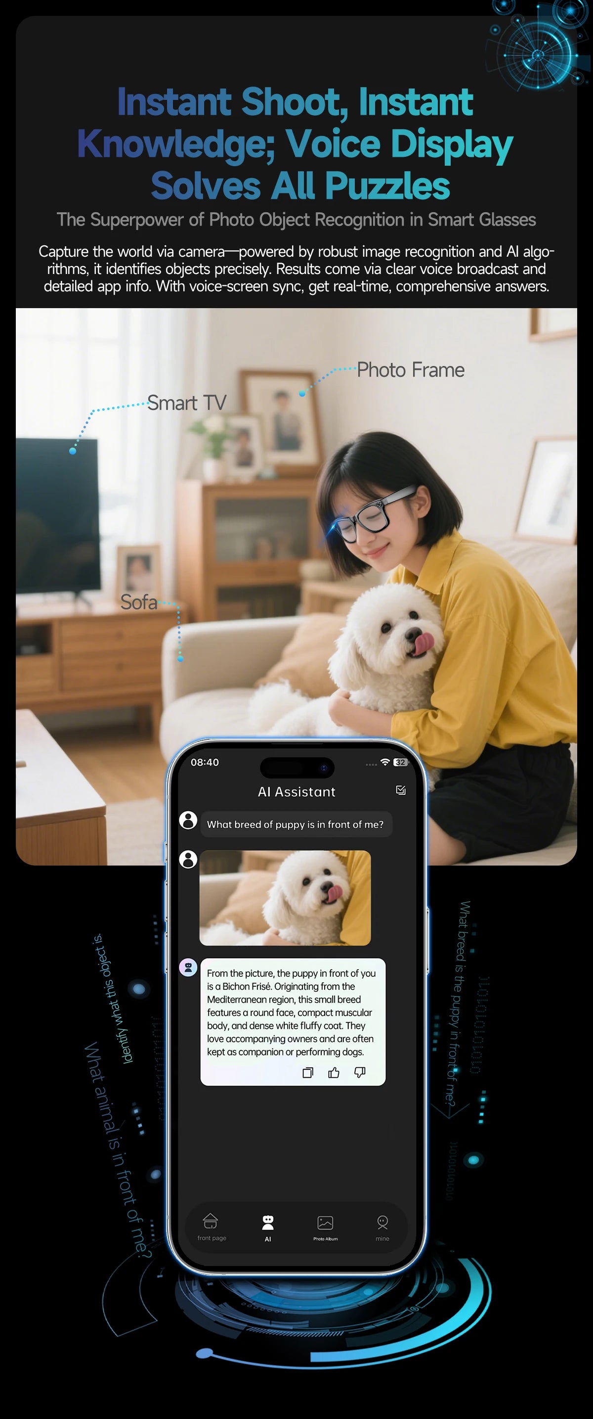 Vuria® ChatGPT 4.0 AI Smart Glasses (8MP Camera & Real-Time Translation)