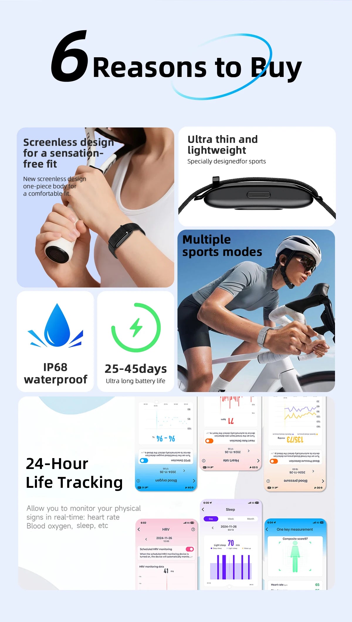 Vuria® Screenless Activity Tracker & Health Monitor (Nylon Sport Band)