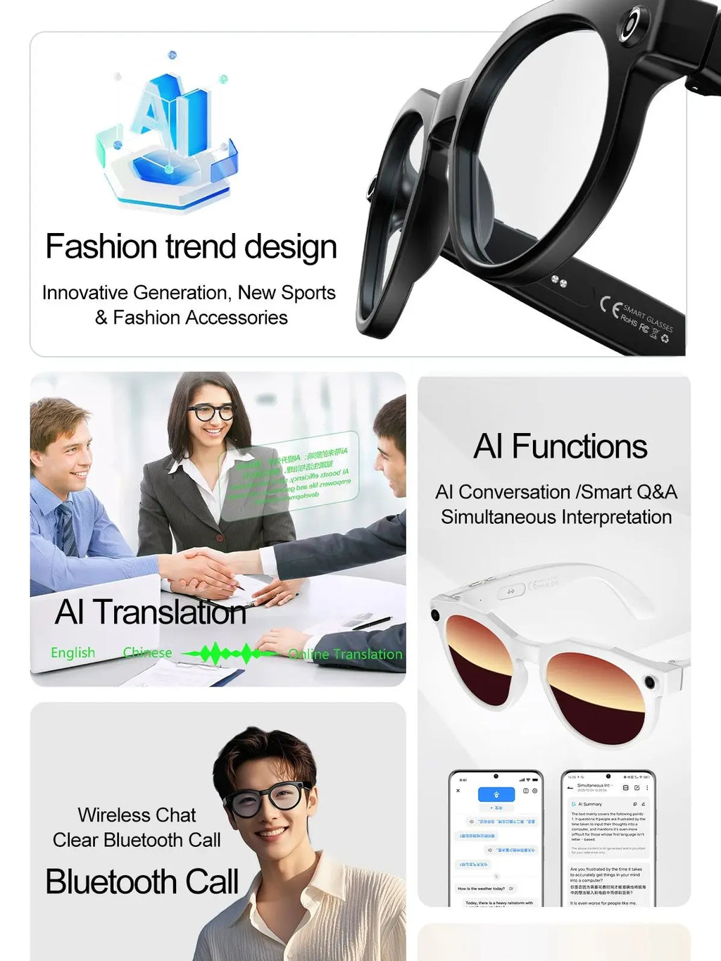 Vuria® 8MP Ultra HD Camera Smart Glasses (Mixed Reality & AI Translation)