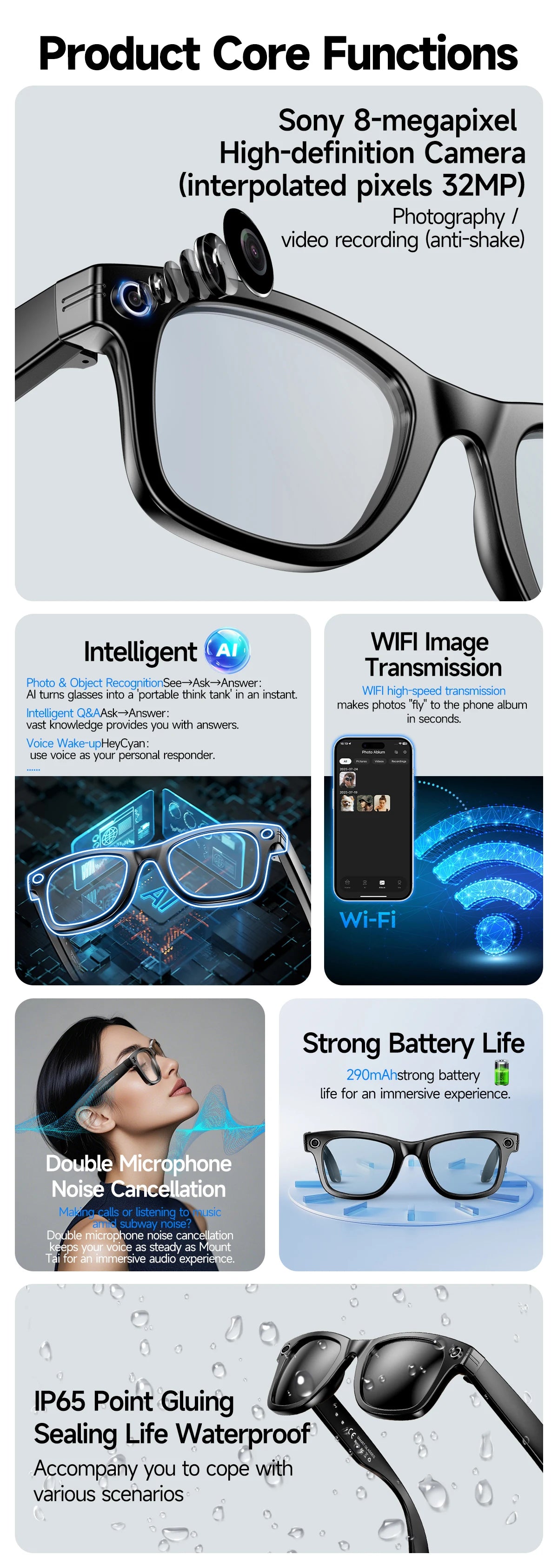 Vuria® ChatGPT 4.0 AI Smart Glasses (8MP Camera & Real-Time Translation)