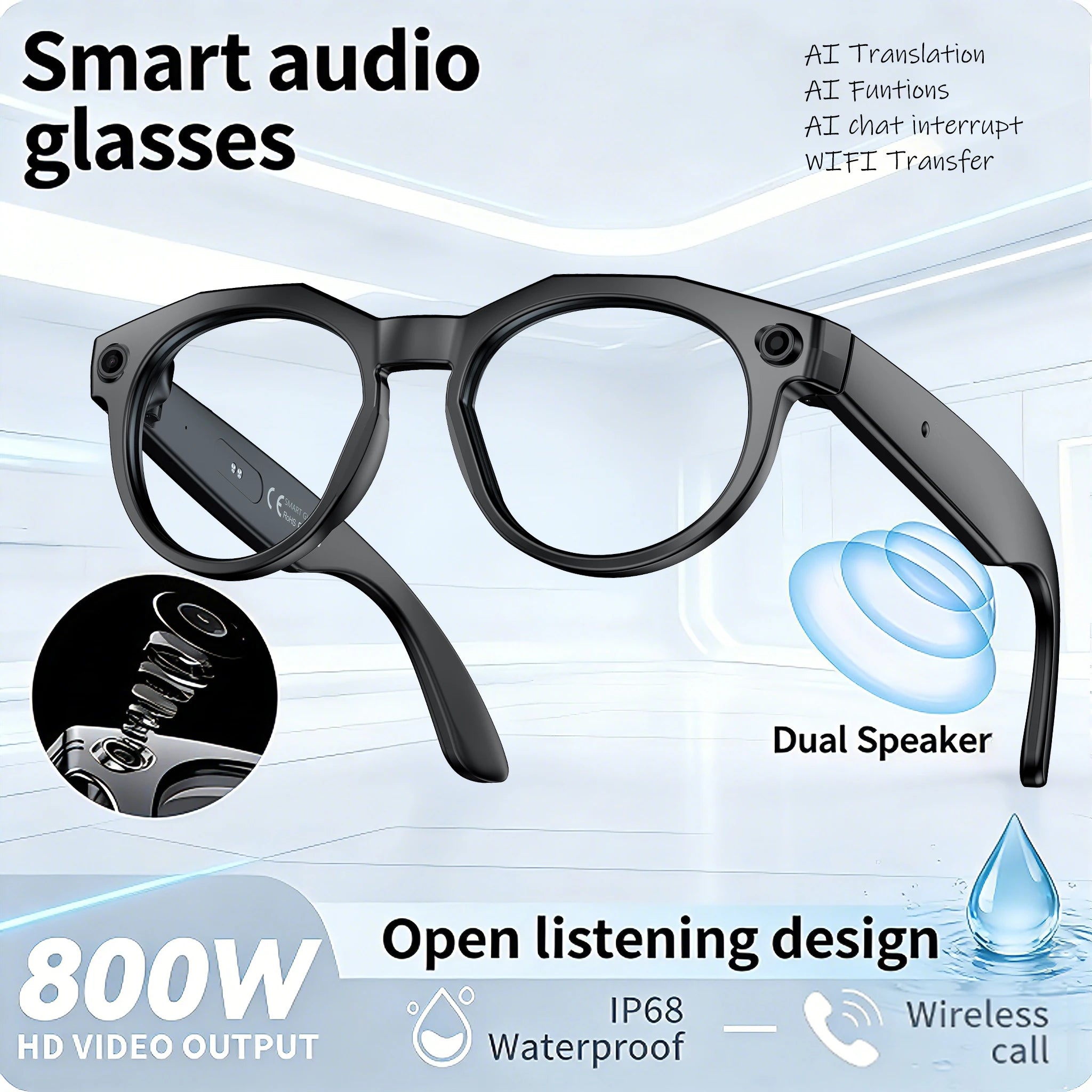 Vuria® 8MP Ultra HD Camera Smart Glasses (Mixed Reality & AI Translation)