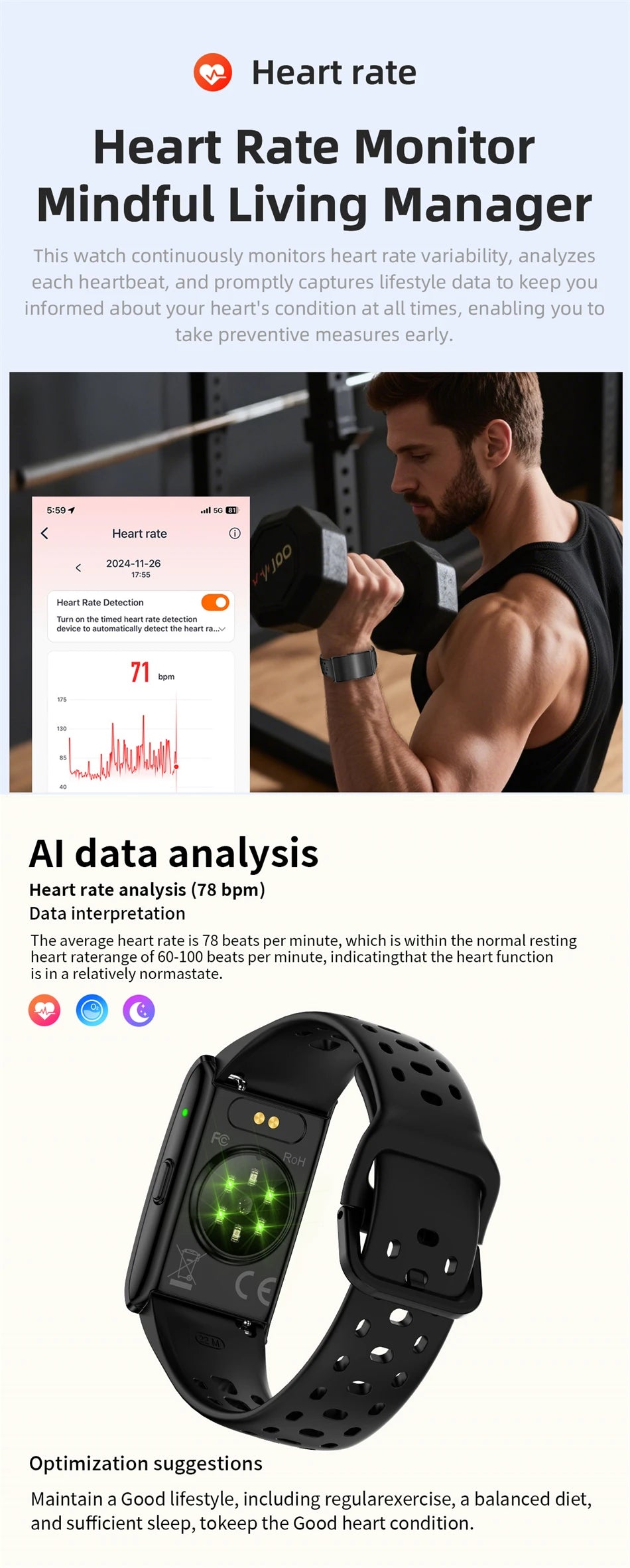 Vuria® Minimalist AI Health & Fitness Band (24/7 Vitals Monitor)